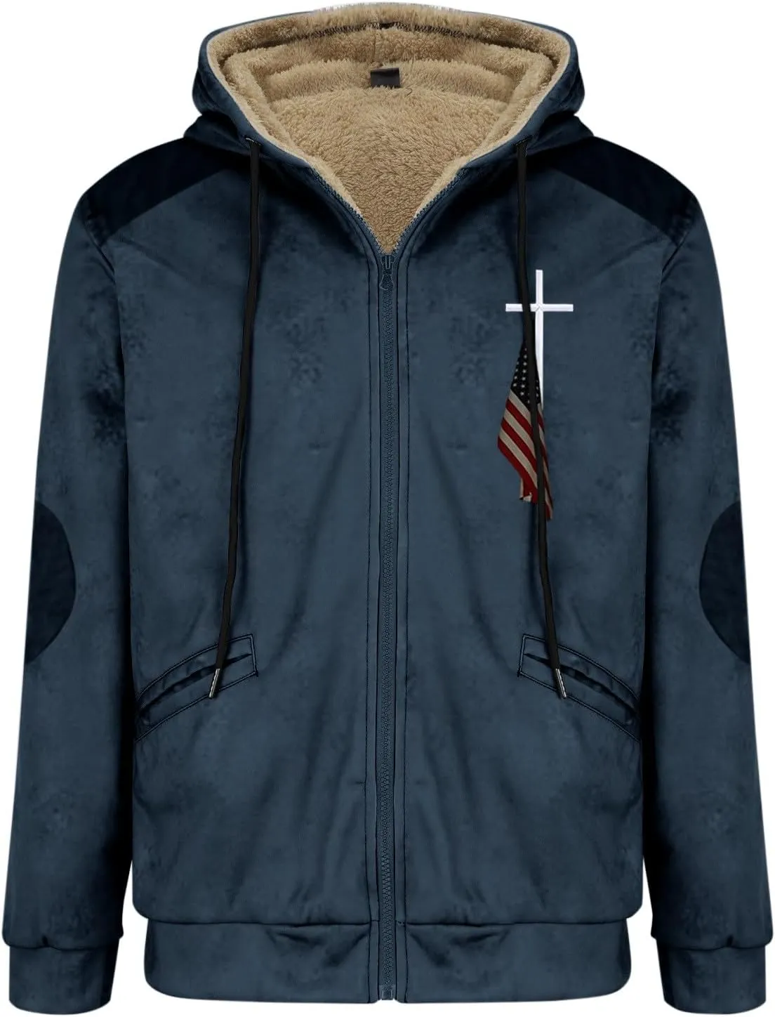 Men's Jacket Fleece Lined Zip Up Men's Autumn and Winter Casual Plaid Print Lapel Jacket Coat for Men with Pocket