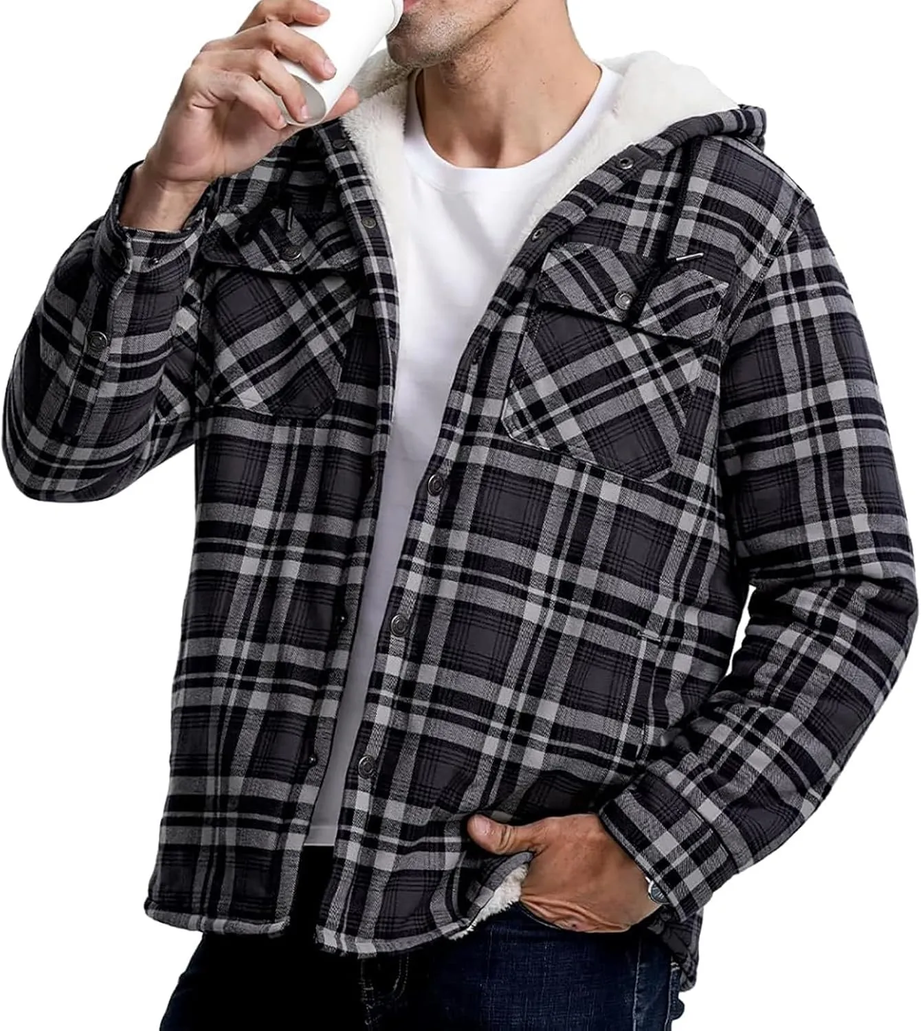 Mens Jacket Winter For Plaid Fashion Lapel Hoodies With Pockets Casual Long Sleeve Coats
