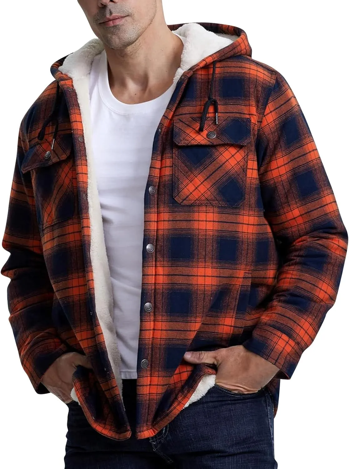 Mens Jacket Winter For Plaid Fashion Lapel Hoodies With Pockets Casual Long Sleeve Coats