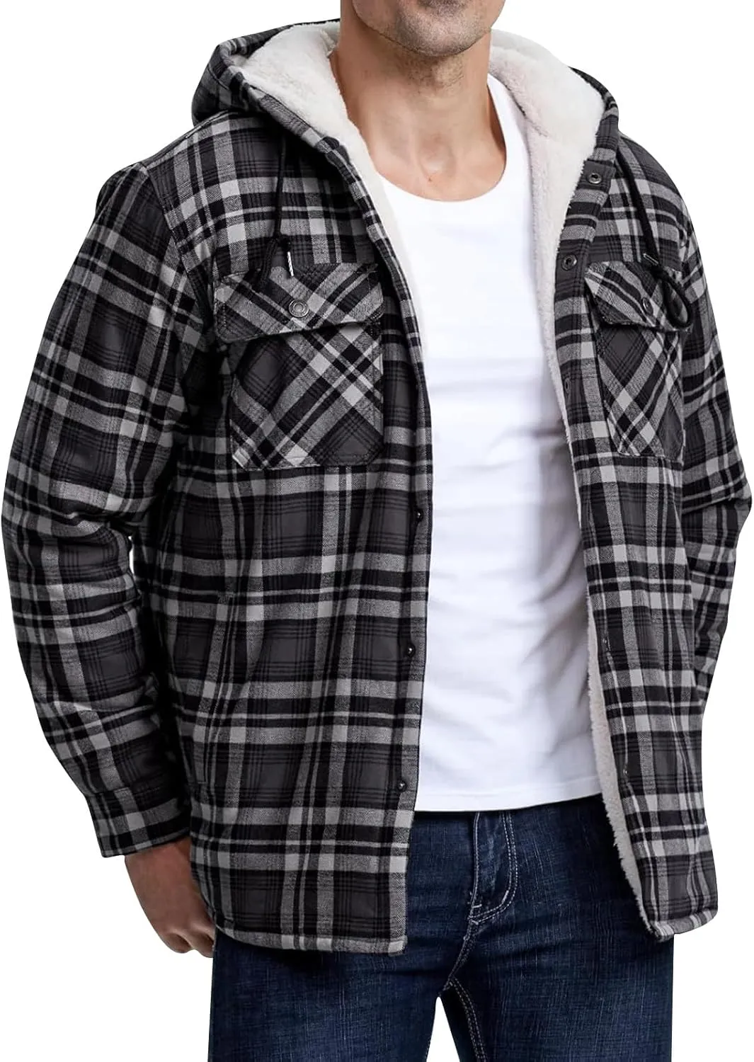 Mens Jacket Winter For Plaid Fashion Lapel Hoodies With Pockets Casual Long Sleeve Coats