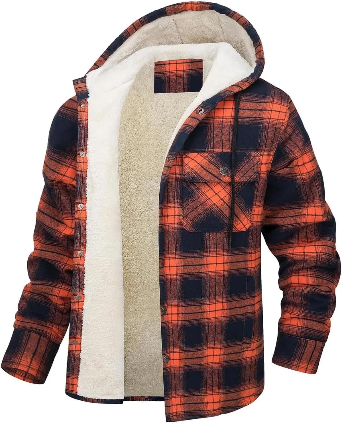 Mens Jacket Winter For Plaid Fashion Lapel Hoodies With Pockets Casual Long Sleeve Coats