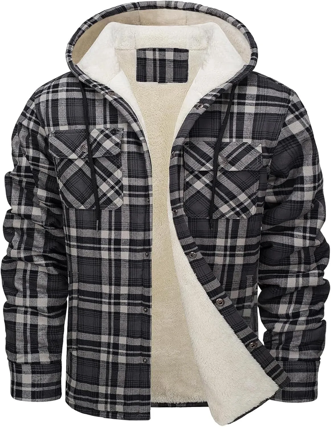 Mens Jacket Winter For Plaid Fashion Lapel Hoodies With Pockets Casual Long Sleeve Coats