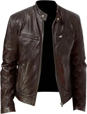 Mens Leather Jacket Stand Collar Moto Jacket Waterproof Motorcycle Jacket Faux Leather Jacket Casual Biker Jacket