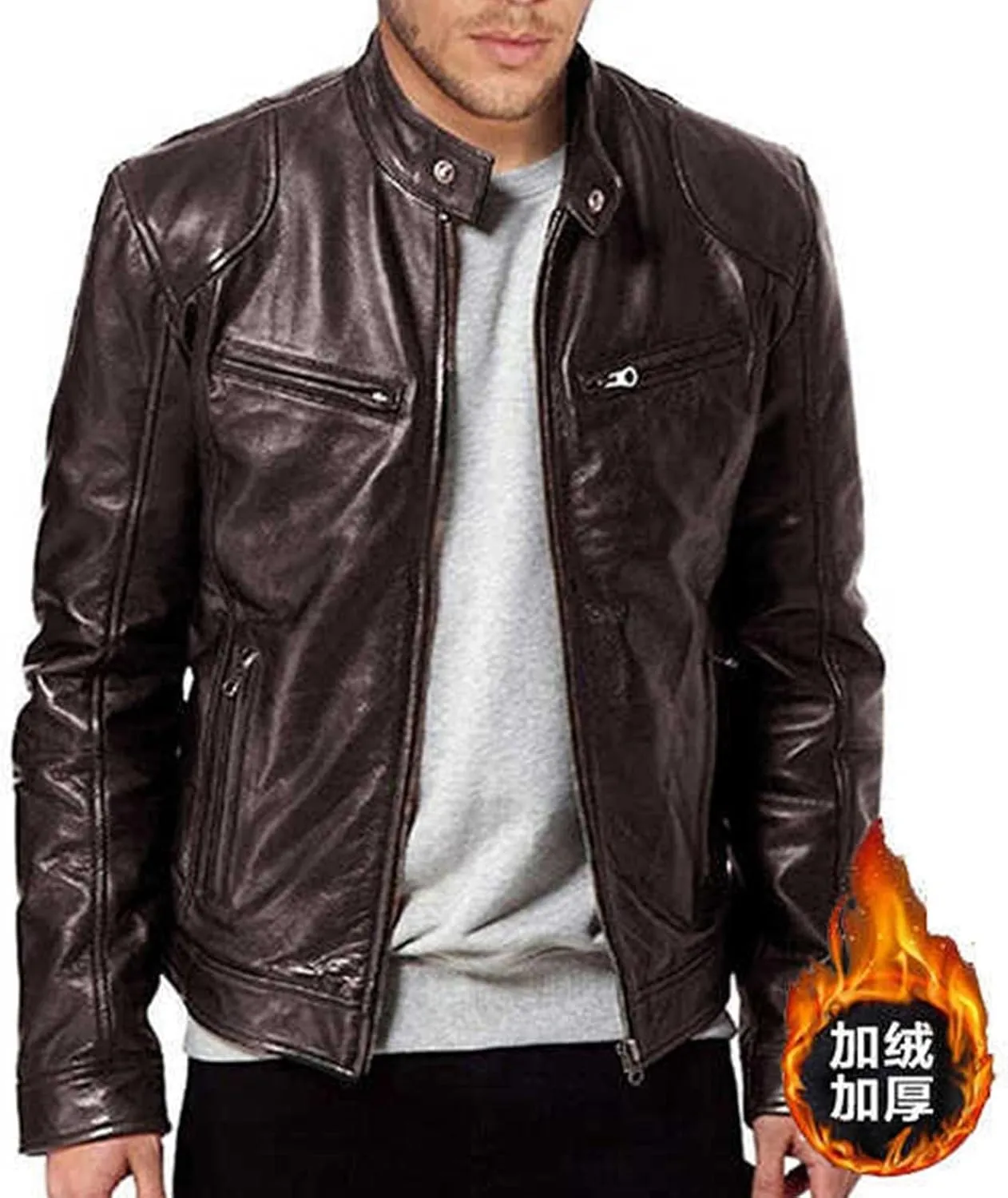 Mens Leather Jacket Stand Collar Moto Jacket Waterproof Motorcycle Jacket Faux Leather Jacket Casual Biker Jacket