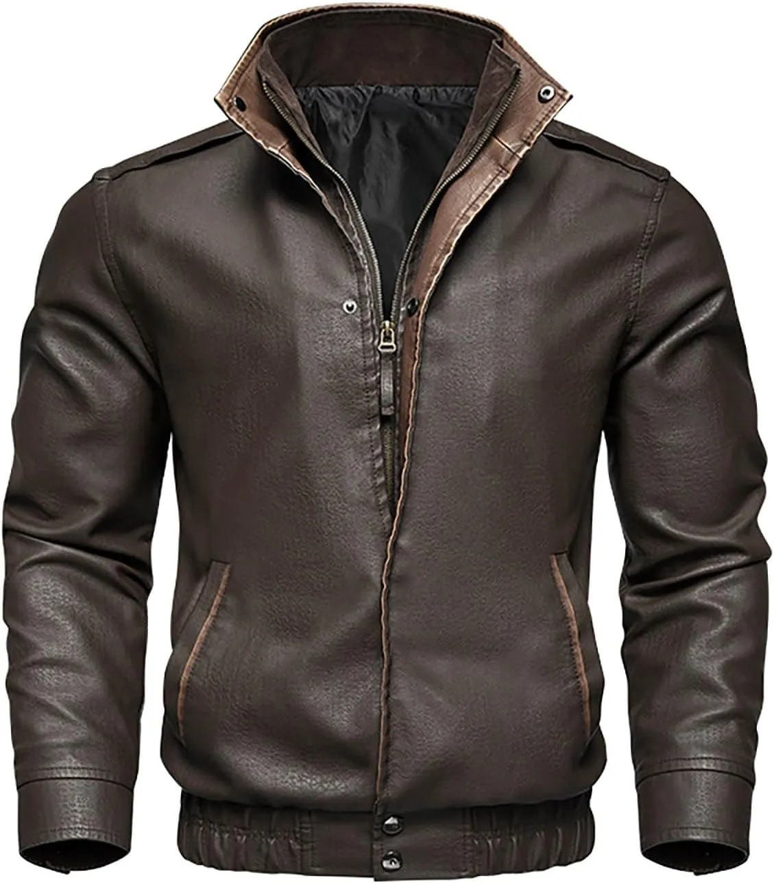 Mens Leather Jacket Stand Collar Moto Jacket Zip up Biker Jacket Vintage Faux Leather Jacket Casual Winter Coat