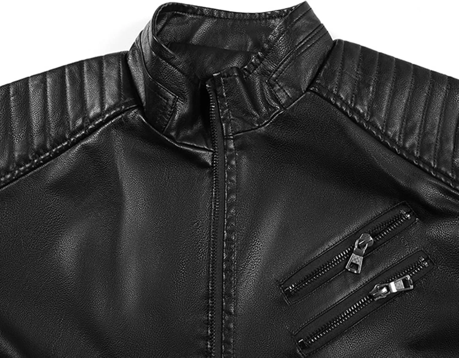 Mens Leather Jacket Vintage Motorcycle Jacket Zip up Biker Jacket Stand Collar Moto Jacket Waterproof Winter Coats