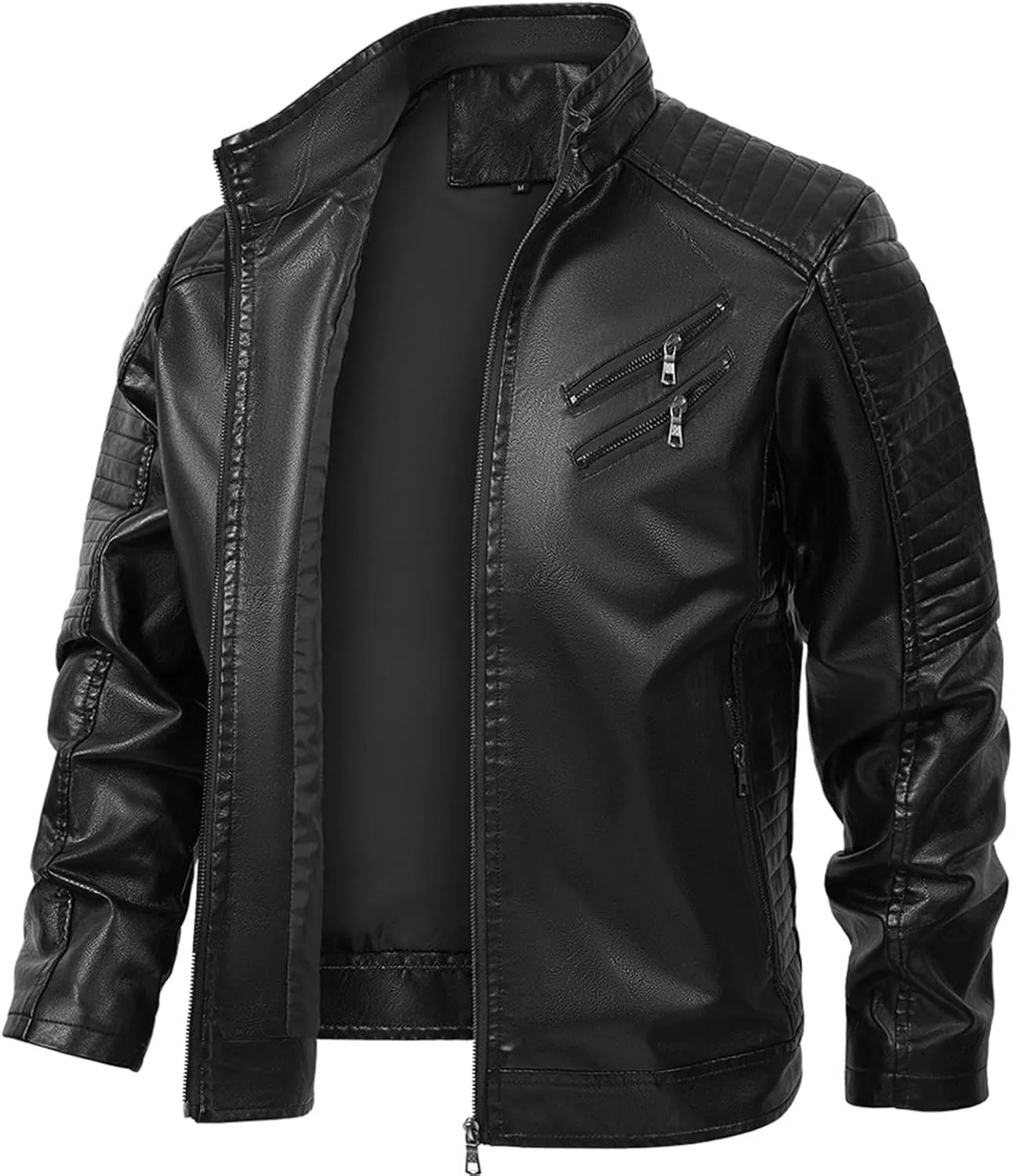 Mens Leather Jacket Vintage Motorcycle Jacket Zip up Biker Jacket Stand Collar Moto Jacket Waterproof Winter Coats