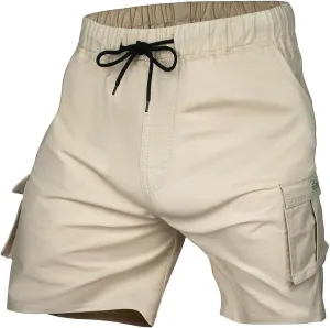 Men's Linen Shorts Casual Elastic Waist Drawstring Lightweight Summer Beach Golf Shorts with Pockets Men's Cargo Shorts