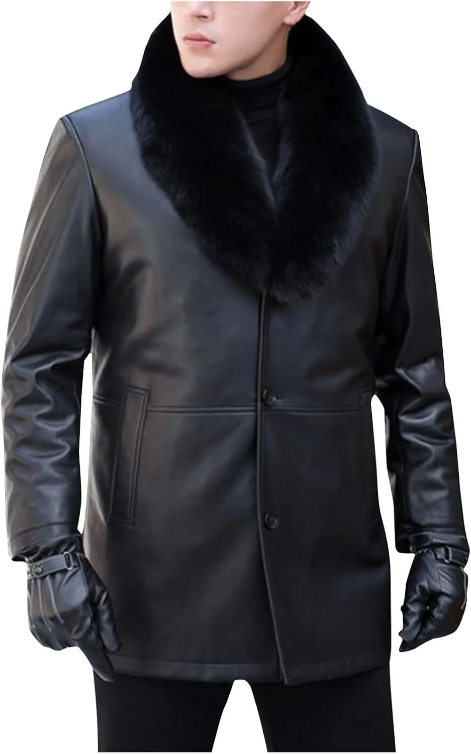 Men's Long Leather Jacket Fleece Lined Winter Motorcycle Biker Coats Thicken Warm Moto Riding Aviator Jackets