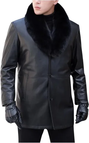 Men's Long Leather Jacket Fleece Lined Winter Motorcycle Biker Coats Thicken Warm Moto Riding Aviator Jackets
