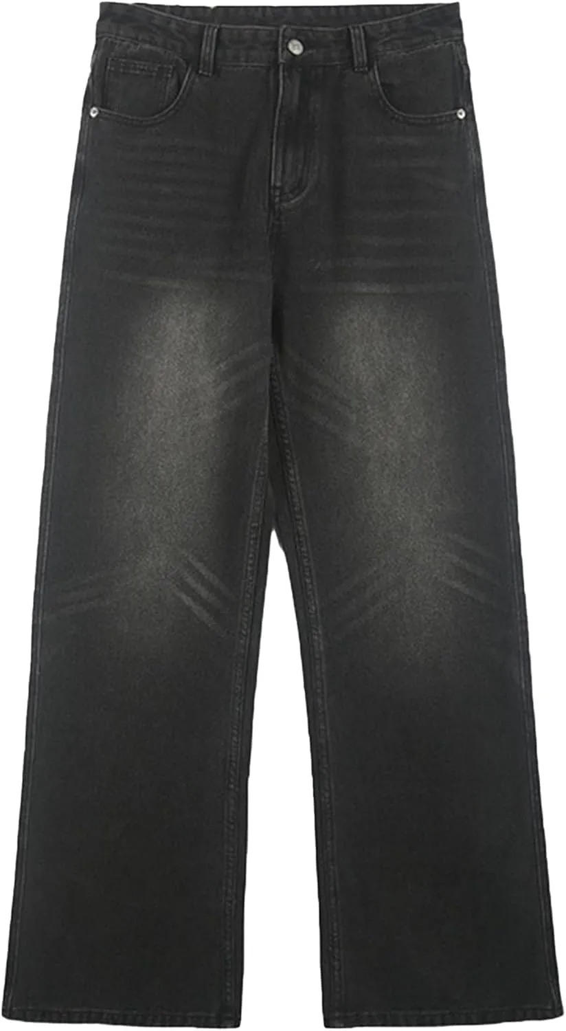 Men's Loose Wide Leg Denim Pants Large Size Minimalist Versatile Jeans Oversized Simple Baggy Straight Trousers