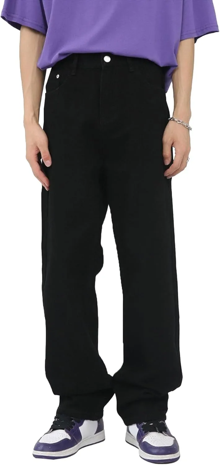 Men's Loose Wide Leg Denim Pants Large Size Minimalist Versatile Jeans Oversized Simple Baggy Straight Trousers