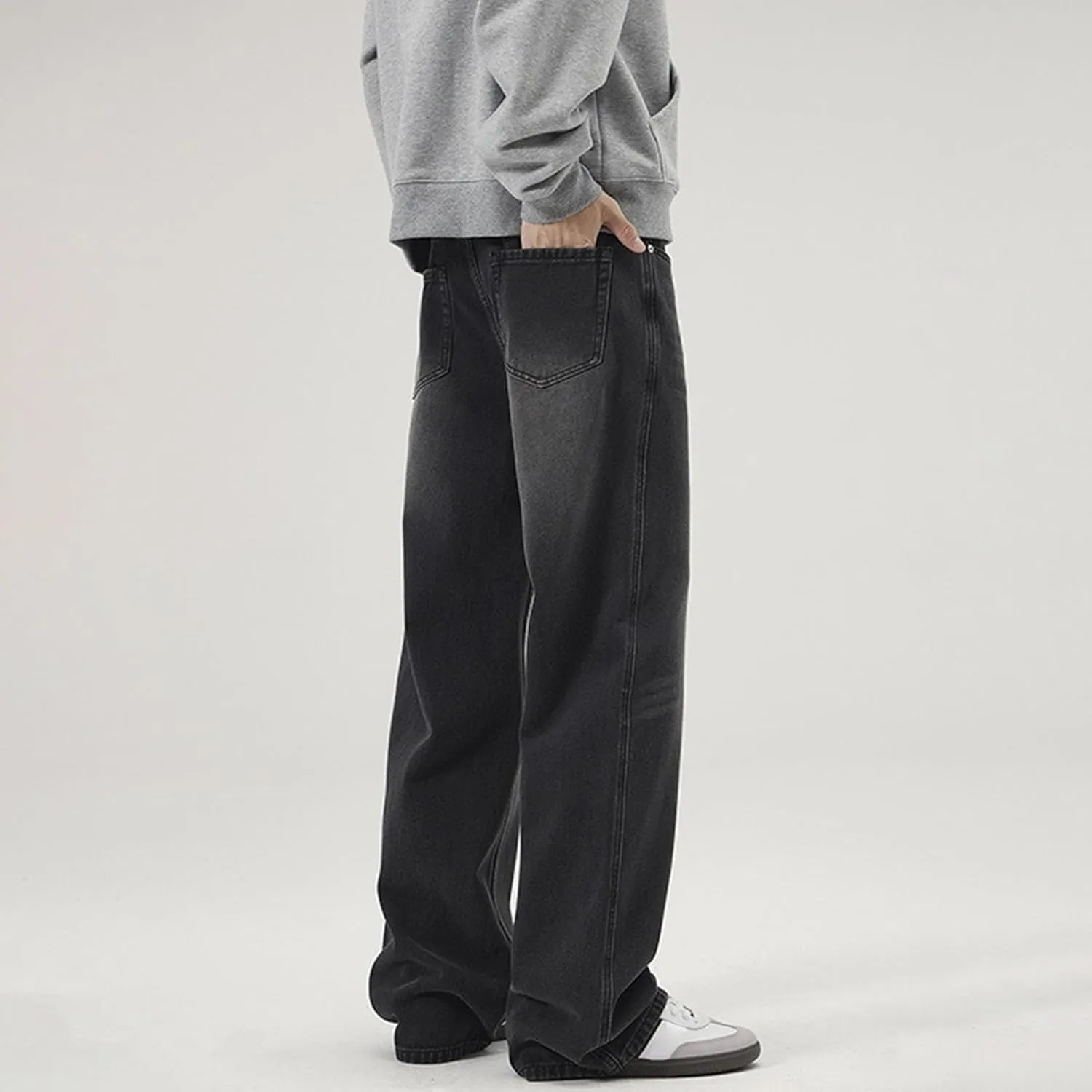 Men's Loose Wide Leg Denim Pants Large Size Minimalist Versatile Jeans Oversized Simple Baggy Straight Trousers