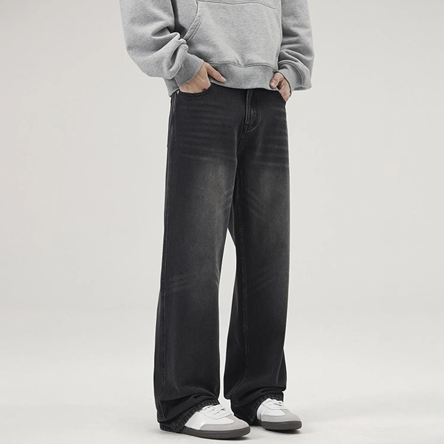 Men's Loose Wide Leg Denim Pants Large Size Minimalist Versatile Jeans Oversized Simple Baggy Straight Trousers