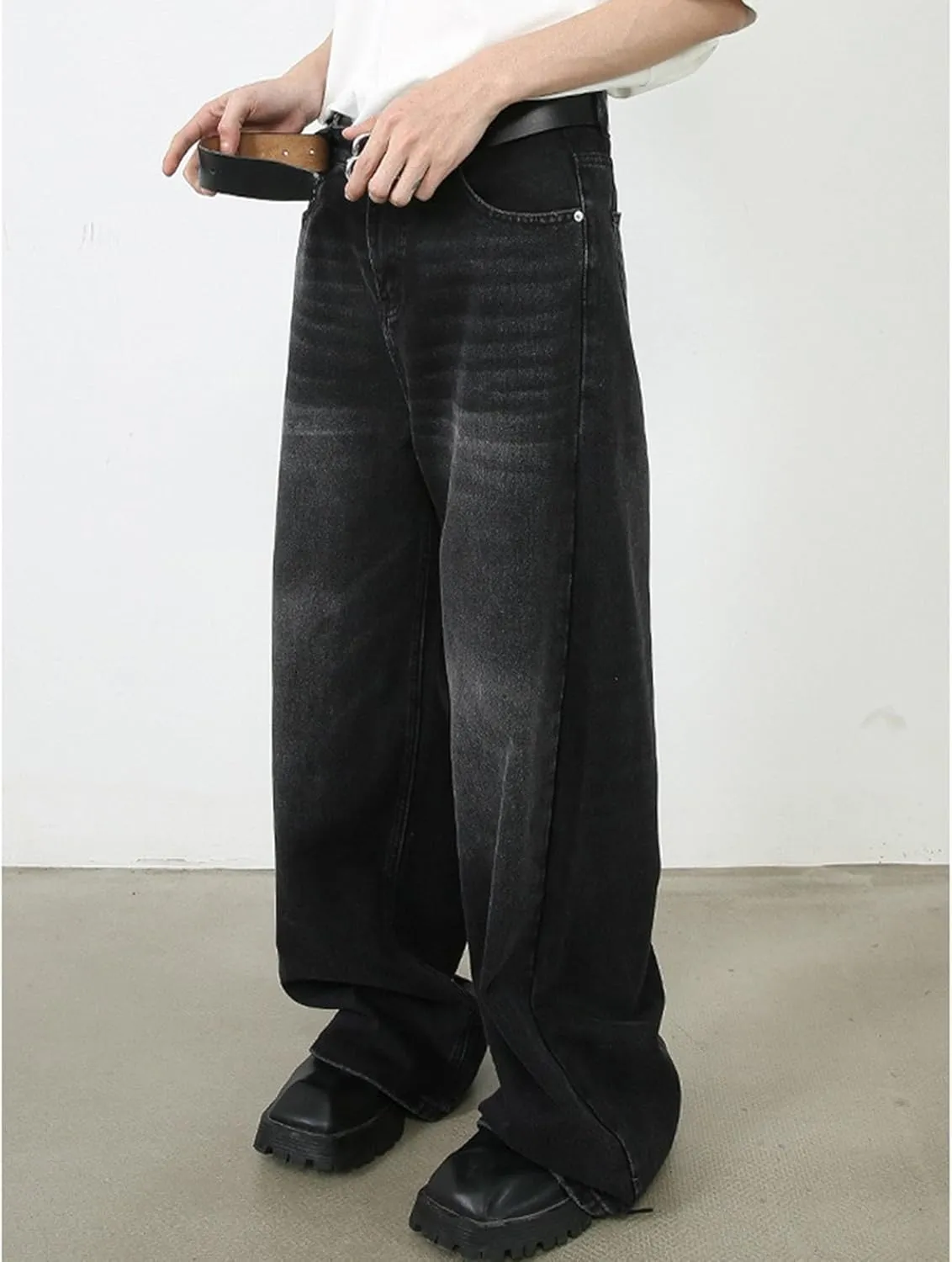 Men's Loose Wide Leg Denim Pants Large Size Minimalist Versatile Jeans Oversized Simple Baggy Straight Trousers