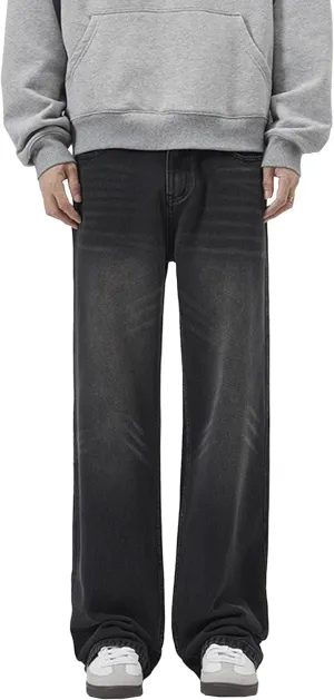 Men's Loose Wide Leg Denim Pants Large Size Minimalist Versatile Jeans Oversized Simple Baggy Straight Trousers