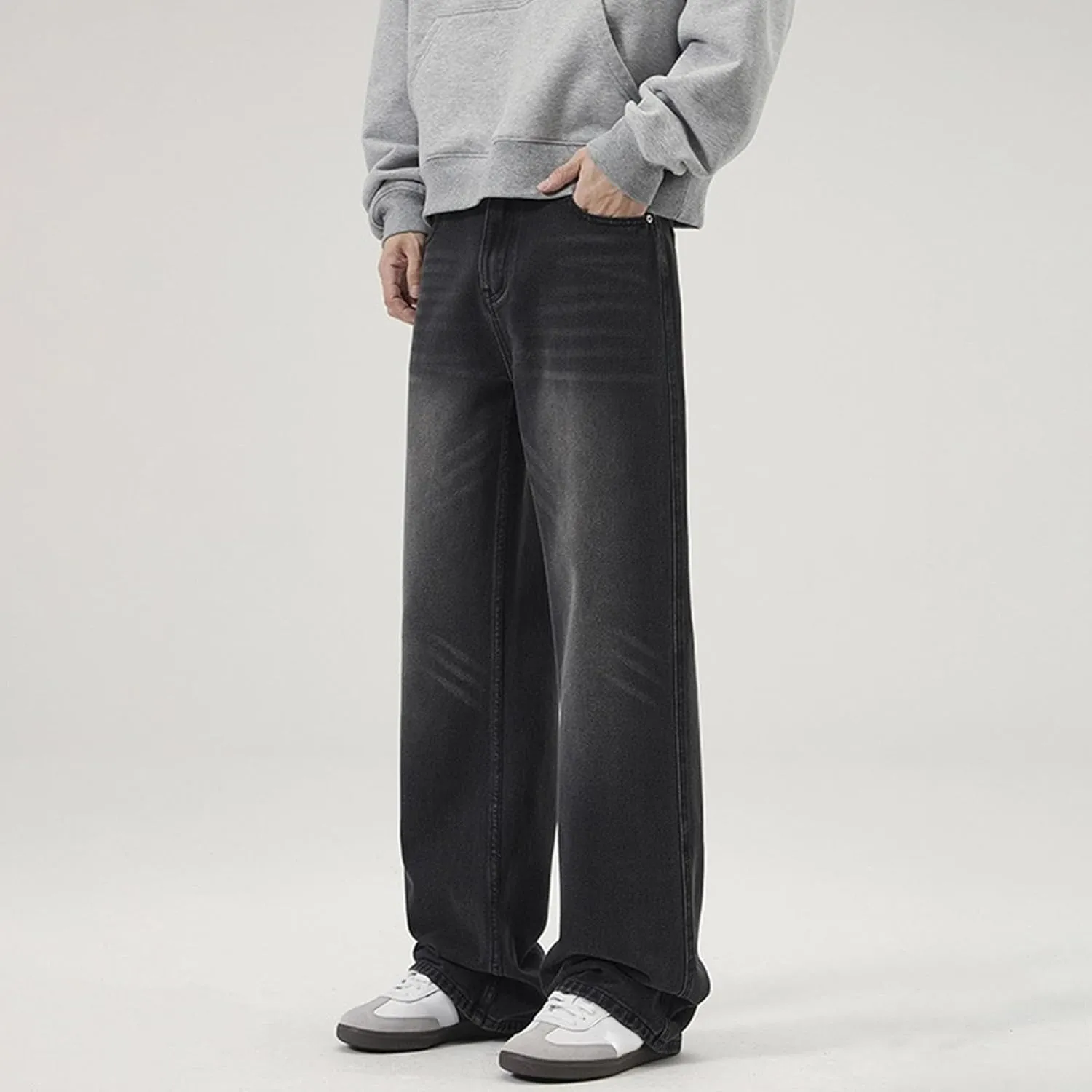 Men's Loose Wide Leg Denim Pants Large Size Minimalist Versatile Jeans Oversized Simple Baggy Straight Trousers