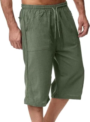 Men's Lounge Cotton Linen Long Leisure Shorts Casual Breathable Track Shorts Marathon Performance Beach Shorts