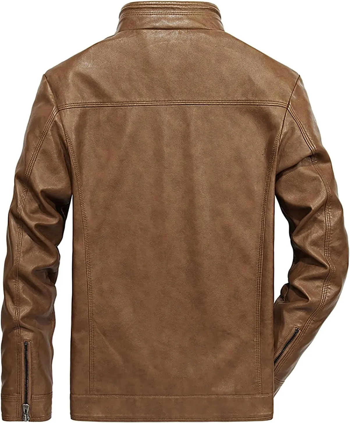 Mens Mid Length Jacket Faux Leather Bomber Jackets Motorcycle Coat Slim Fit Moto Overcoat Faux-Leather Outwear