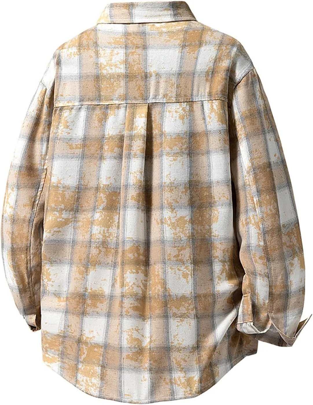 Men's Plaid Shirt Spring Fall Checkered Oversized Blouse Top Loose Long Sleeve Button Down Casual Cardigan with Pocket