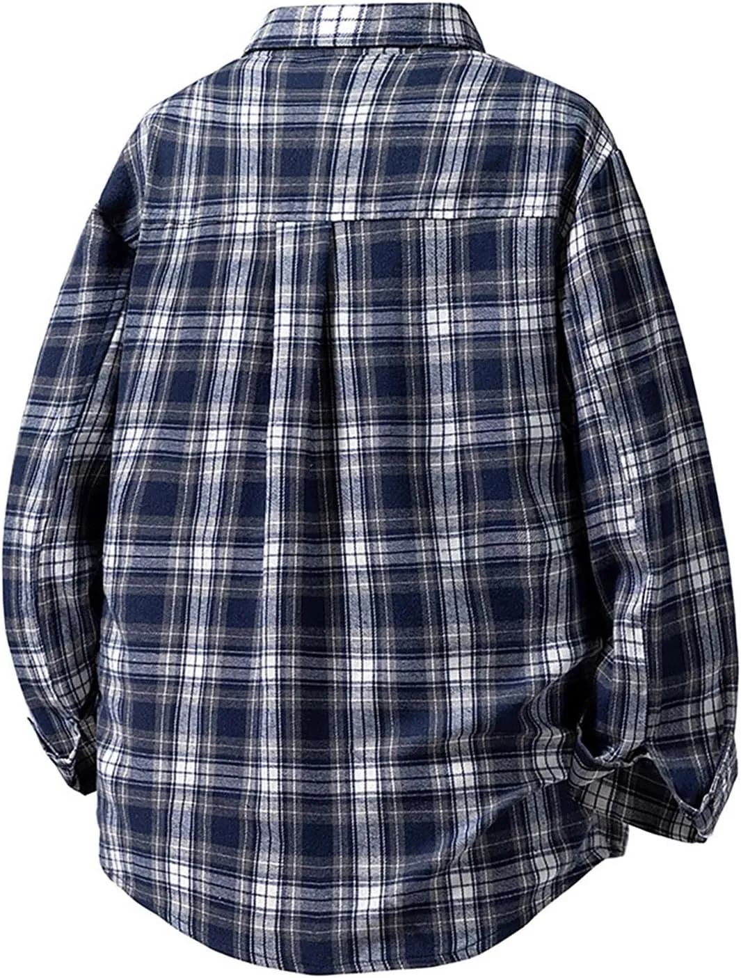 Men's Plaid Shirt Spring Fall Checkered Oversized Blouse Top Loose Long Sleeve Button Down Casual Cardigan with Pocket