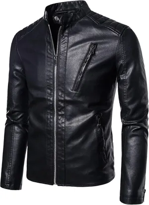 Men's Quilted Cafe Racer Moto Jackets Slim Fit Motorcycle Faux Leather Jacket Faux Leather Motorcycle Jacket