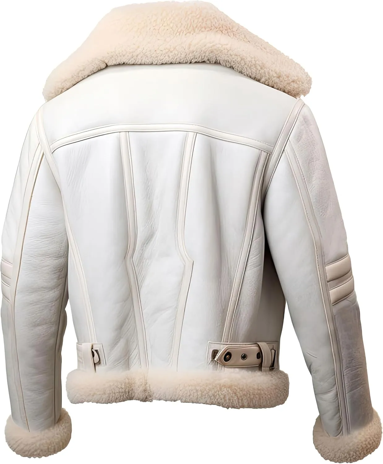 Men's RAF Aviator B3 Bomber Sherpa Shearling Sheepskin Leather Jacket – Faux Fur Lined Winter Coat with Belted Design For Men