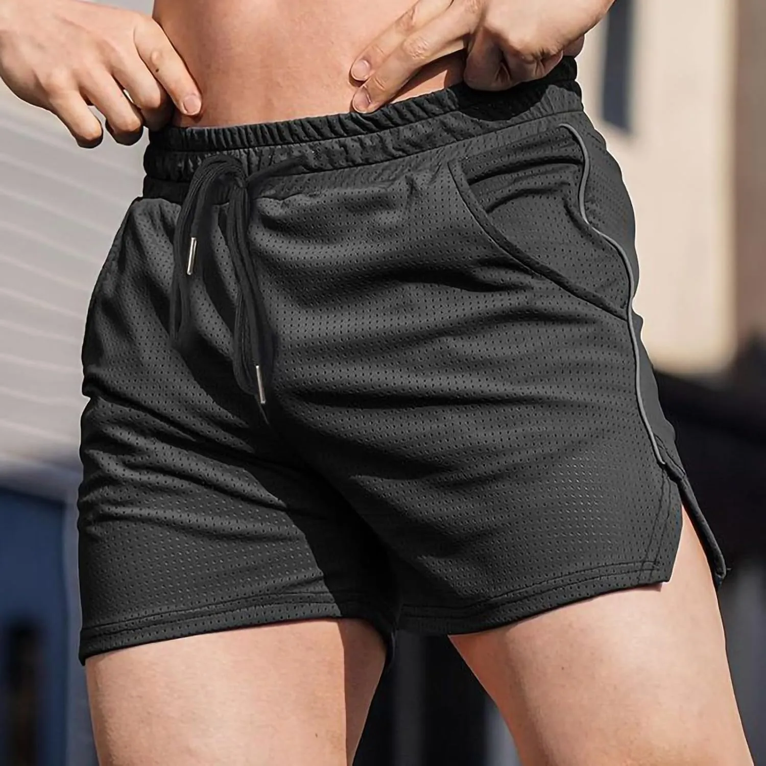 Mens Running Athletic Shorts Mesh Quick Dry Shorts Drawstring Pants Stretchy Gym Sport Shorts Comfy Breathable Short