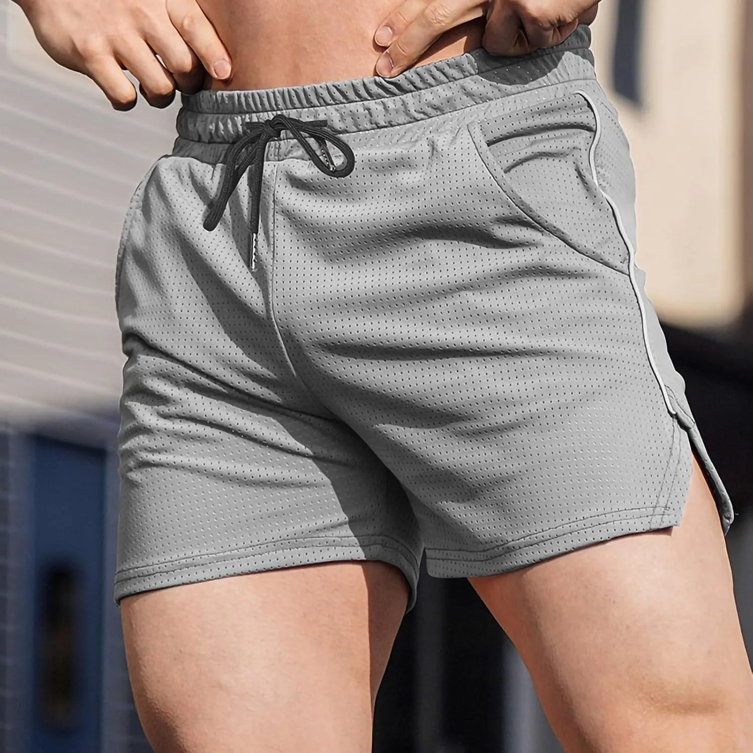 Mens Running Athletic Shorts Mesh Quick Dry Shorts Drawstring Pants Stretchy Gym Sport Shorts Comfy Breathable Short