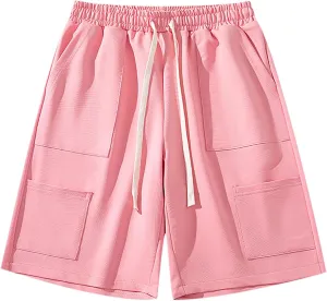 Mens Running Shorts Summer Fashion Loose Solid Color Quick Dry Workout Shorts Drawstring Lightweight Basketball Shorts
