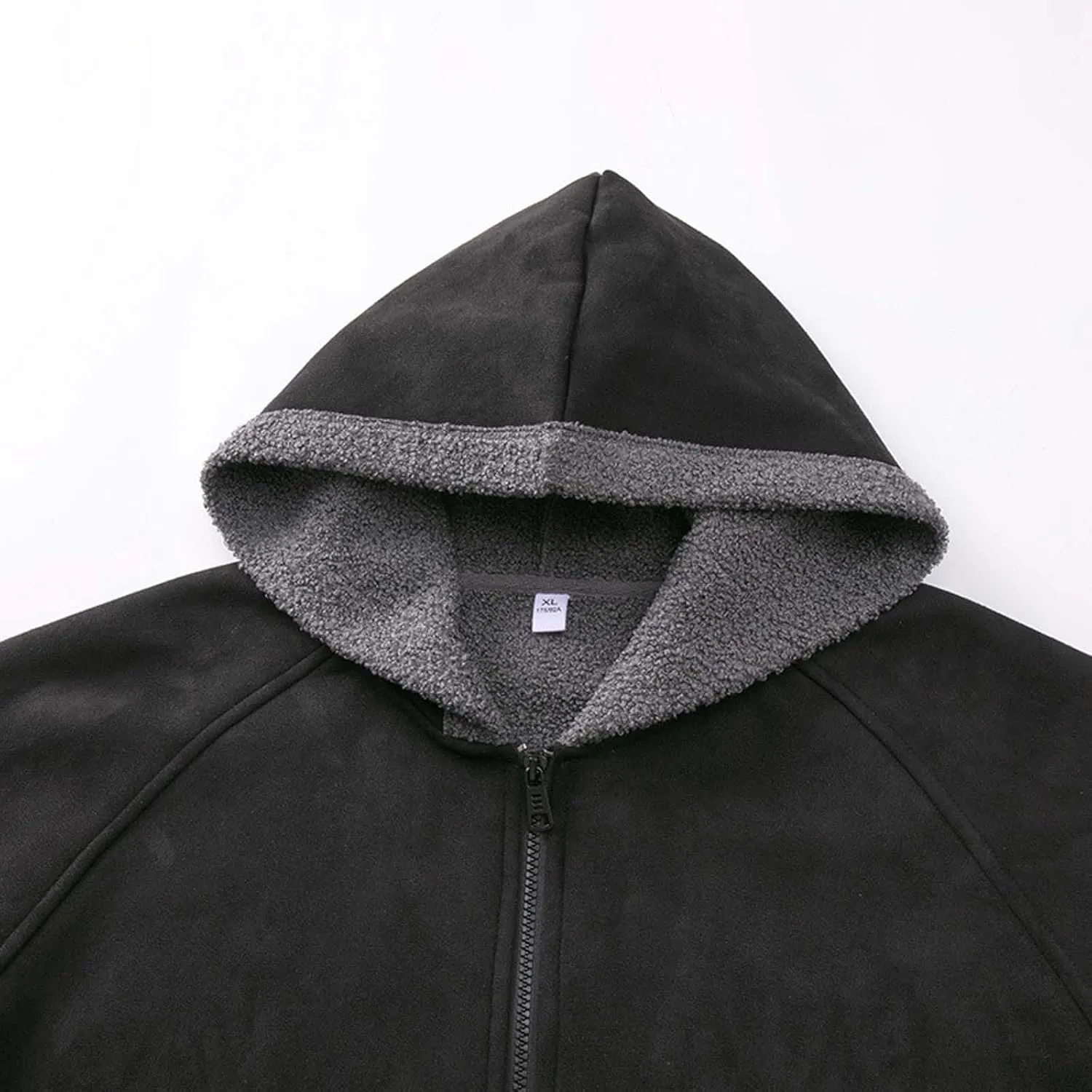 Men's Sherpa Coat Fleece Lined Long Sleeve Zip Up Outerwear Casual Winter Warm Solid Color Hooded Jacket with Pockets