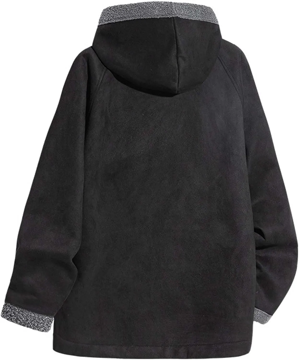 Men's Sherpa Coat Fleece Lined Long Sleeve Zip Up Outerwear Casual Winter Warm Solid Color Hooded Jacket with Pockets