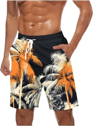 Mens Shorts Casual Cotton Linen Shorts Hawaiian Elastic Waist Short Pants Drawstring Lightweight Short Summer Shorts