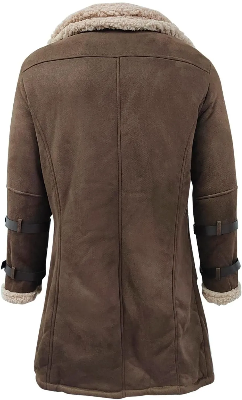 Mens Thicken Fleece Lined Suede Coats with Lapel Collar, Heavyweight Trucker Retro Sherpa Jacket Classic Outwear