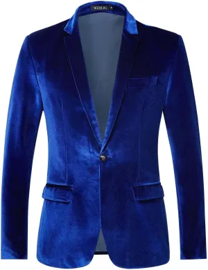 Mens Velvet Blazer One Button Slim Fit Casual Sport Coat Long Sleeve Suit Jacket Dinner Party Prom Wedding Tuxedo