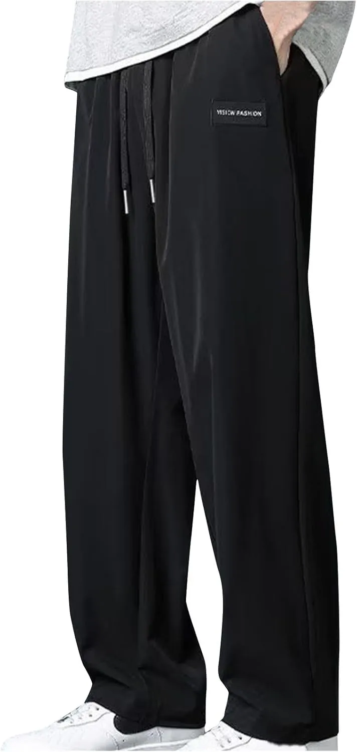 Men's Wide Leg Pants Relaxed Elastic Drawstring Lightweight Casual Comfy Lounge Daily Street Travel Minimalist