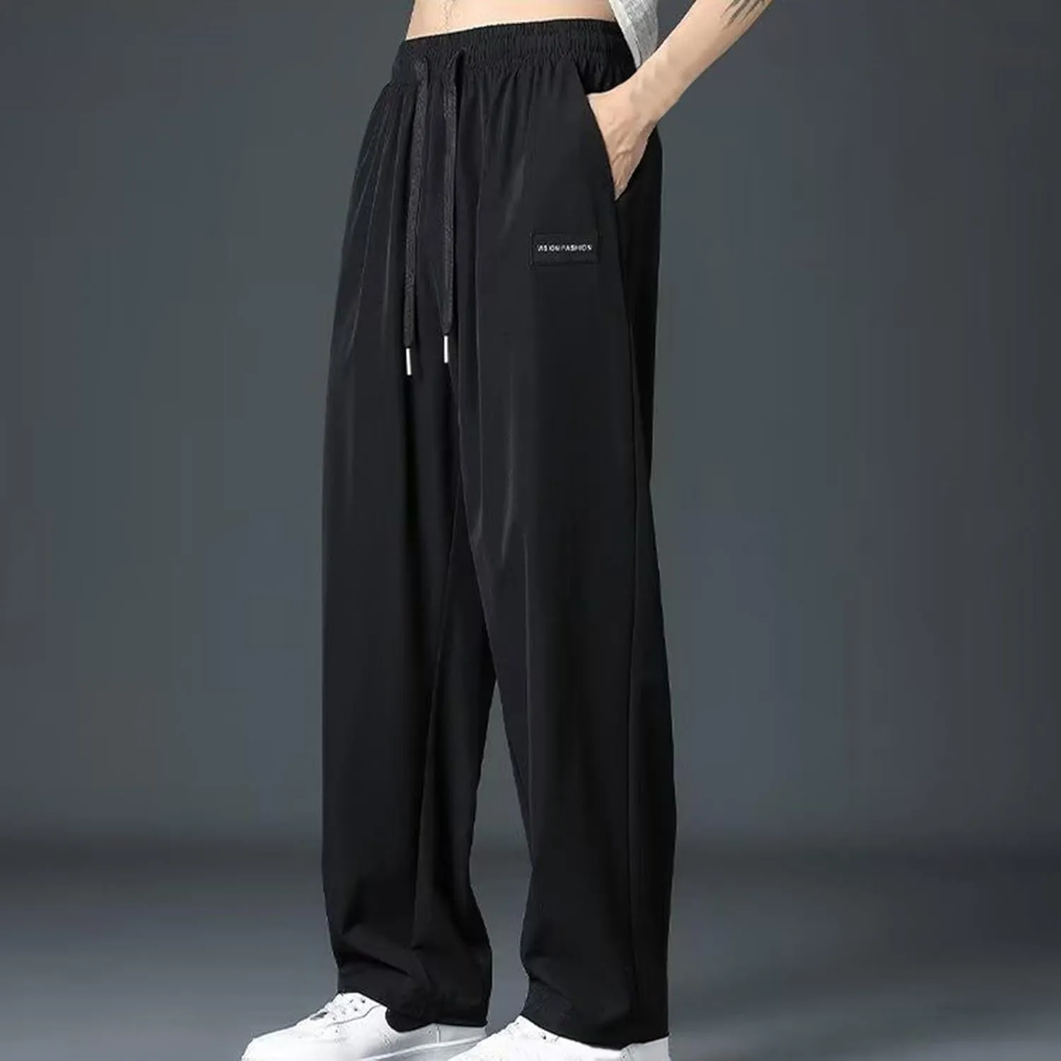 Men's Wide Leg Pants Relaxed Elastic Drawstring Lightweight Casual Comfy Lounge Daily Street Travel Minimalist