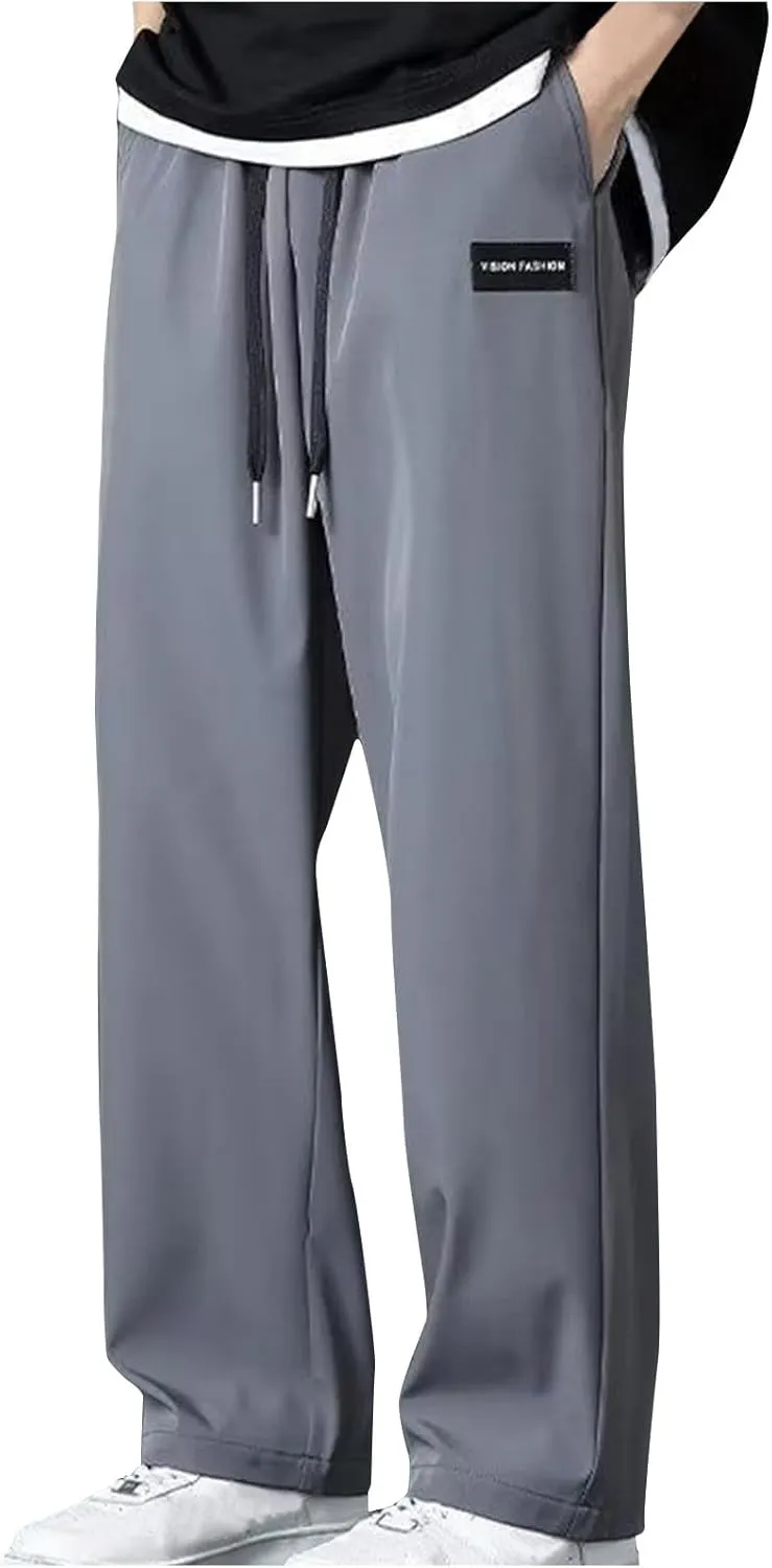 Men's Wide Leg Pants Relaxed Elastic Drawstring Lightweight Casual Comfy Lounge Daily Street Travel Minimalist