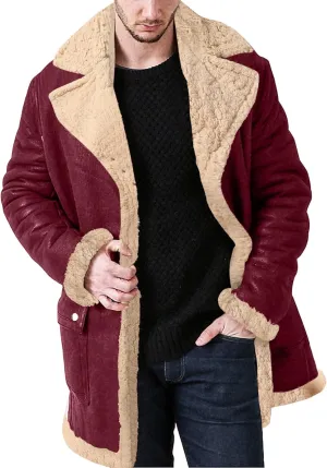 Mens Winter Coats, Men's Lamb Wool Bomber Coat Faux Leather Sherpa Fleece Lined Jacket Heavyweight Sheepskin Jackets