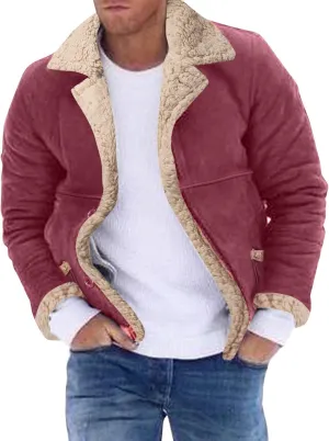 Mens Winter Coats, Mens Vintage Faux Leather Jacket Sherpa Lined Heavyweight Shearing Coat Plus Size Thicken Jacket