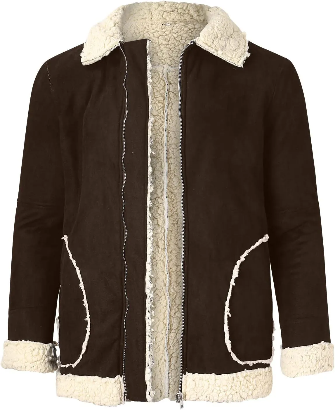 Mens Winter Coats, Mens Vintage Faux Leather Jacket Sherpa Lined Heavyweight Shearing Coat Plus Size Thicken Jacket