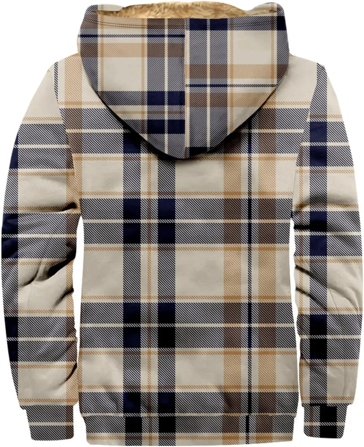 Men'S Winter Coats Plaid Print Zipper Hooded Warm Windbreaker Jackets Heated Casual Hoodie