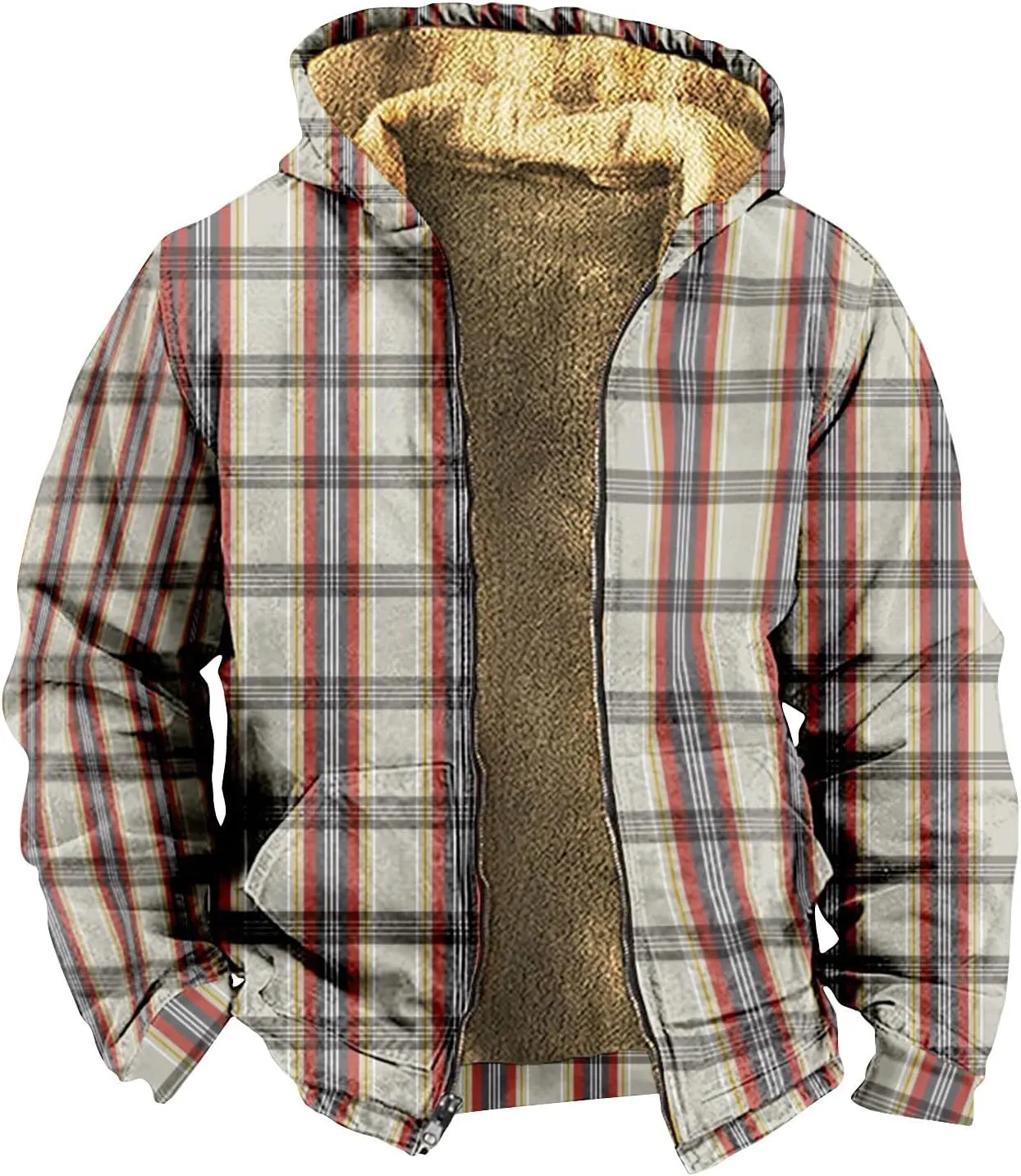 Men'S Winter Coats Plaid Print Zipper Hooded Warm Windbreaker Jackets Heated Casual Hoodie
