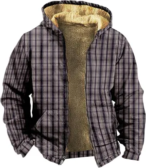 Men'S Winter Coats Plaid Print Zipper Hooded Warm Windbreaker Jackets Heated Casual Hoodie