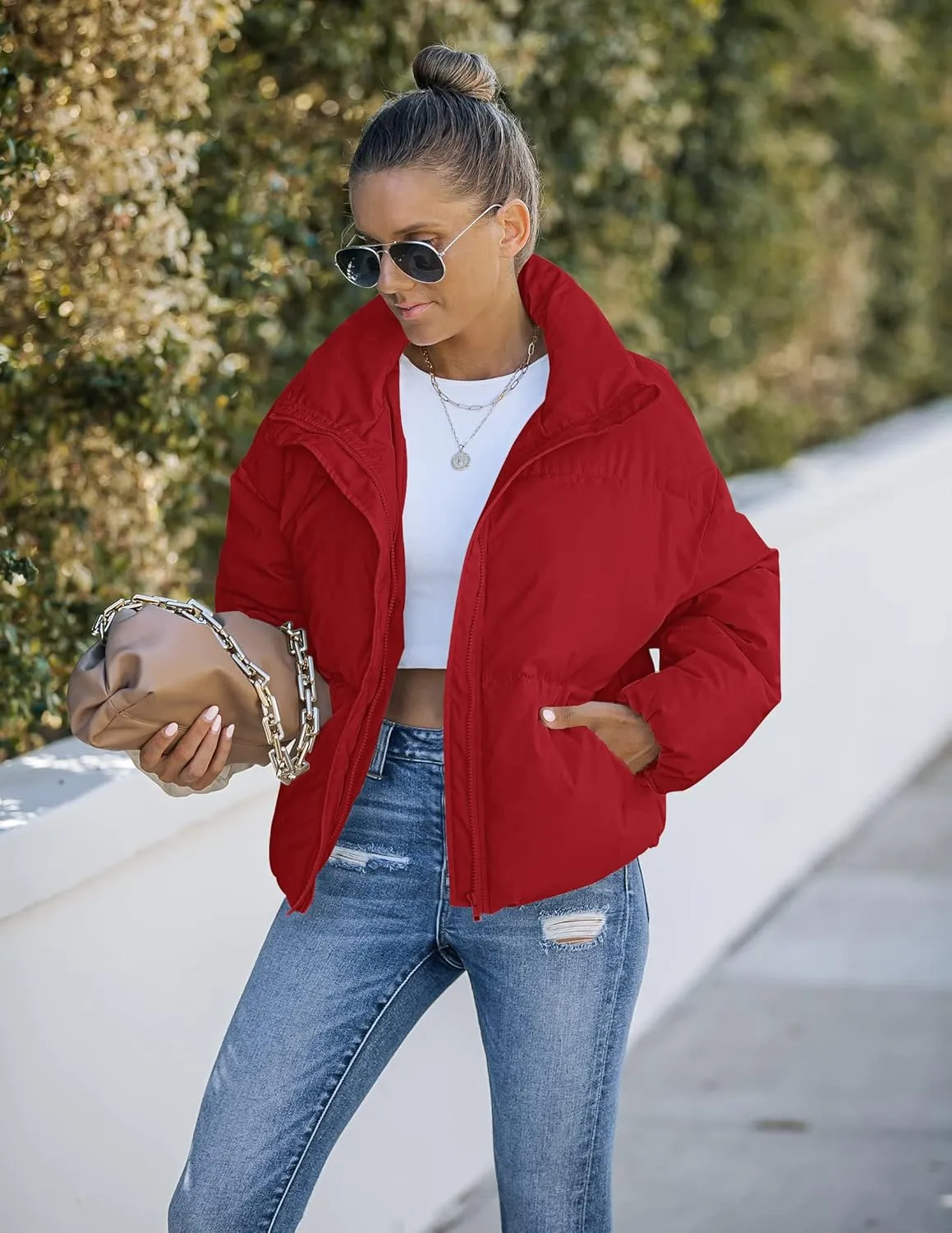 MEROKEETY Women's 2025 Winter Long Sleeve Zip Puffer Jacket Pockets Baggy Short Coats