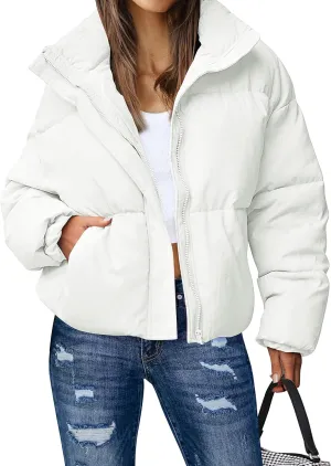 MEROKEETY Women's 2025 Winter Long Sleeve Zip Puffer Jacket Pockets Baggy Short Coats