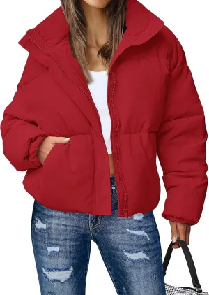 MEROKEETY Women's 2025 Winter Long Sleeve Zip Puffer Jacket Pockets Baggy Short Coats