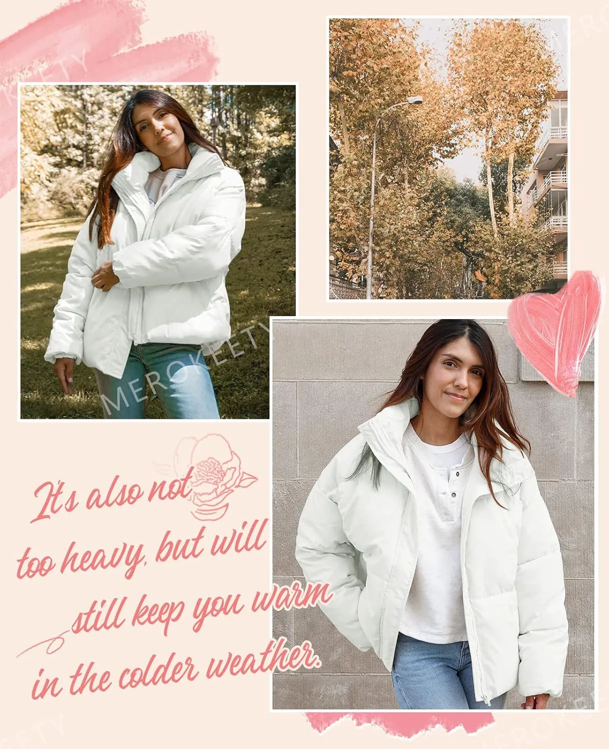 MEROKEETY Women's 2025 Winter Long Sleeve Zip Puffer Jacket Pockets Baggy Short Coats