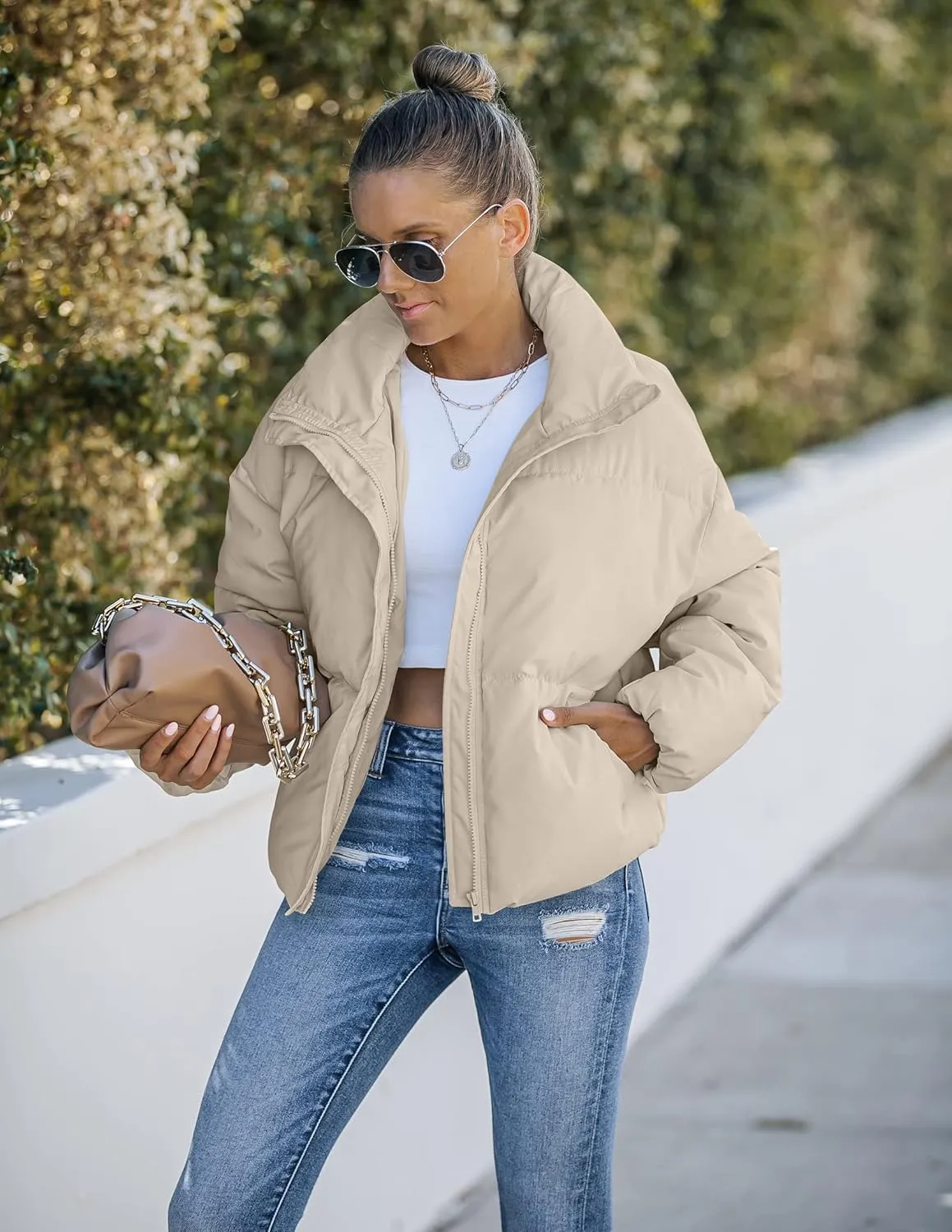 MEROKEETY Women's 2025 Winter Long Sleeve Zip Puffer Jacket Pockets Baggy Short Coats