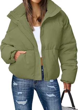 MEROKEETY Women's 2025 Winter Long Sleeve Zip Puffer Jacket Pockets Baggy Short Coats